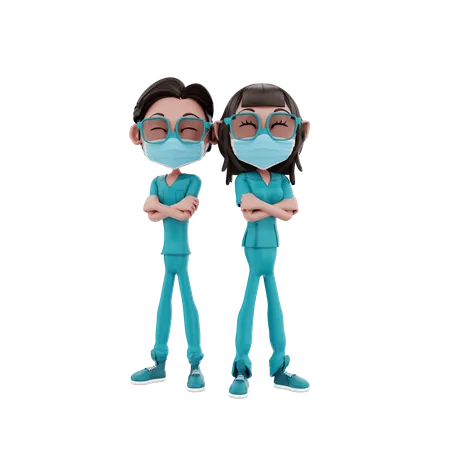 Enfermeira masculina e feminina juntos  3D Illustration