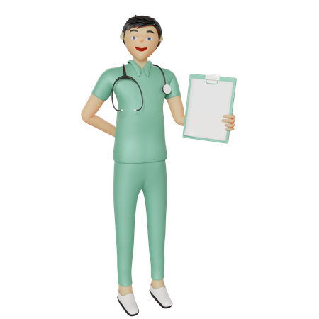 Enfermeiro mostrando relatório médico  3D Illustration