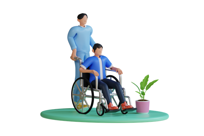 Enfermera ayudando a hombre discapacitado  3D Illustration