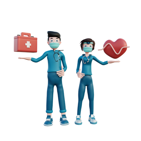 Enfermera con médico en emergencia  3D Illustration