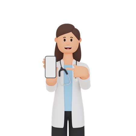 Enfermera con smartphone con pantalla en blanco  3D Illustration
