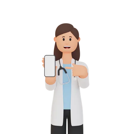 Enfermera con smartphone con pantalla en blanco  3D Illustration