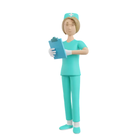 Enfermera mirando informe médico  3D Illustration