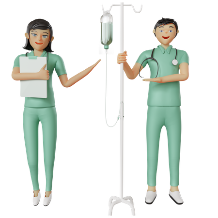 Enfermera mostrando botella de infusión  3D Illustration