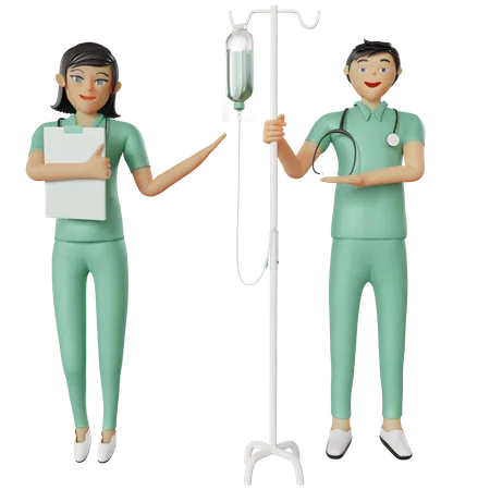 Enfermera mostrando botella de infusión  3D Illustration