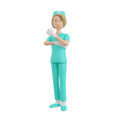 Enfermera mostrando los pulgares hacia arriba  3D Illustration