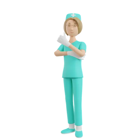 Enfermera mostrando los pulgares hacia arriba  3D Illustration