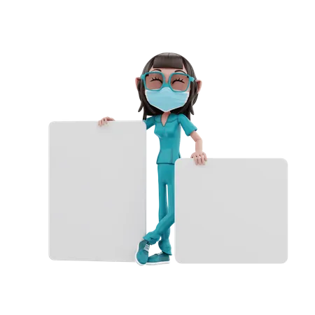 Enfermera sosteniendo cartel  3D Illustration