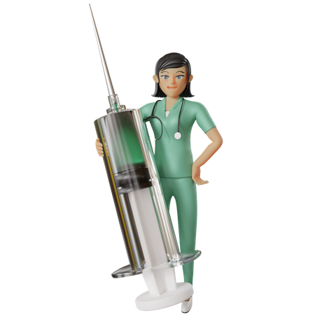 Enfermera sosteniendo inyección  3D Illustration