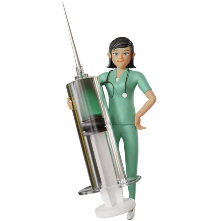 Enfermera sosteniendo inyección  3D Illustration