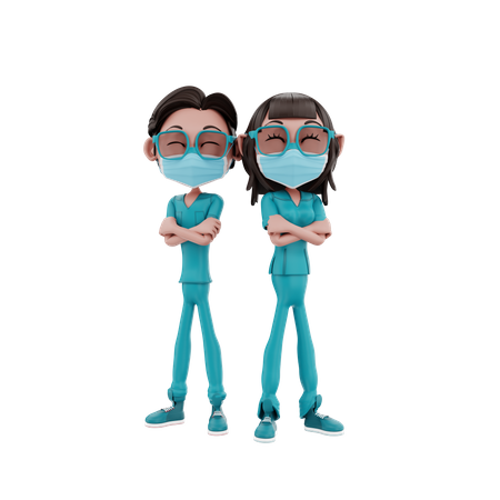 Enfermera masculina y femenina de pie juntos  3D Illustration