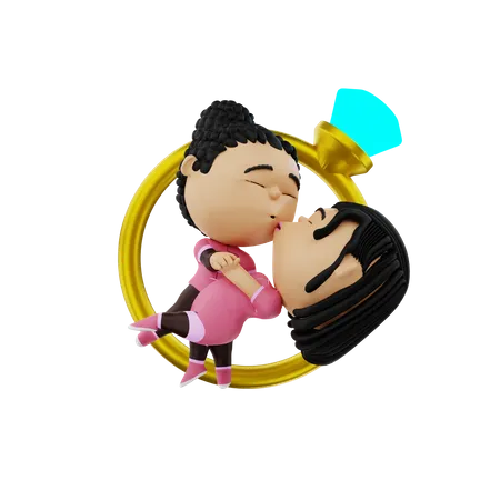 Engaged Couple kissing  3D Illustration