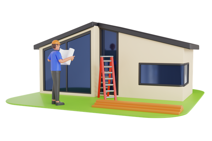 Engenheiro segurando plano de construção  3D Icon