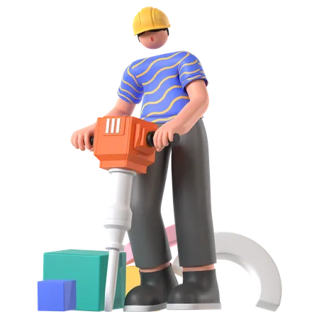 Engenheiro usando Jack Hammer  3D Illustration