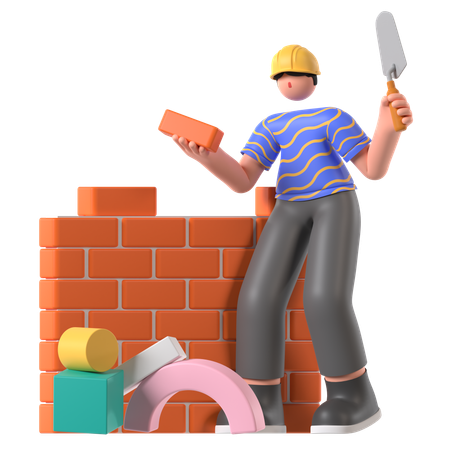 Engineer constructing Wall  3D Icon