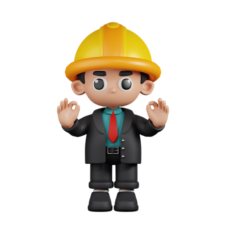 Engineer Giving Ok Hand Gesture  3D Icon