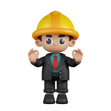 Engineer Giving Ok Hand Gesture  3D Illustration