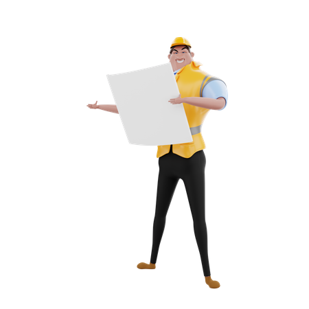 Engineer holding blueprint  3D Icon