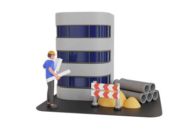 Engineer Holding Building Plan  3D Icon