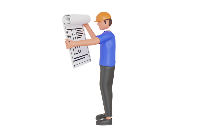 Engineer Holding Building Plan  3D Icon