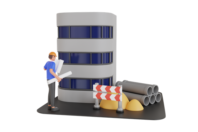 Engineer Holding Building Plan  3D Illustration