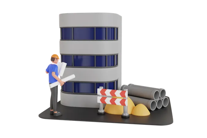 Engineer Holding Building Plan  3D Illustration