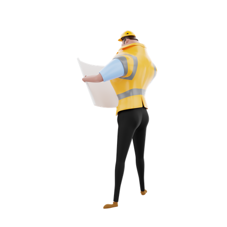 Engineer holding house plan  3D Icon
