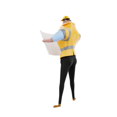 Engineer holding house plan 3D Illustration