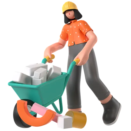 Engineer holding Wheelbarrow  3D Illustration