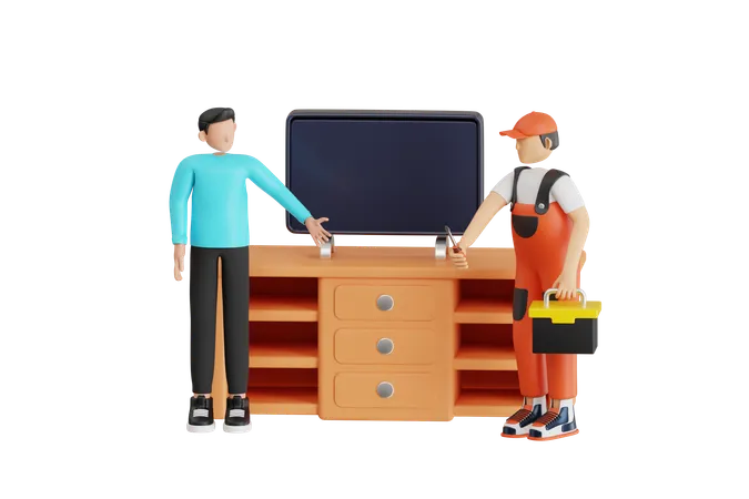 Engineer Is Repairing Television 3 D Illustration 3 D Illustration Of Technician Repairing Television 3D Illustration