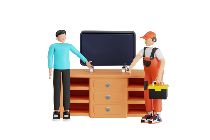 Engineer Is Repairing Television  3D Icon