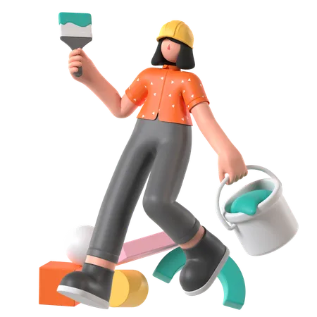 Engineer Painting Wall  3D Illustration