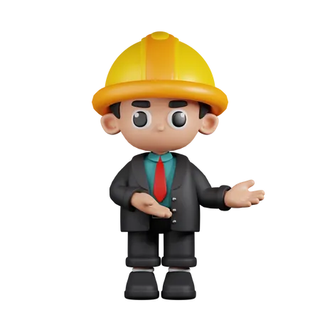 Engineer Pointing To Something  3D Illustration