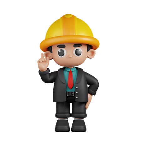 Engineer Pointing Up  3D Illustration