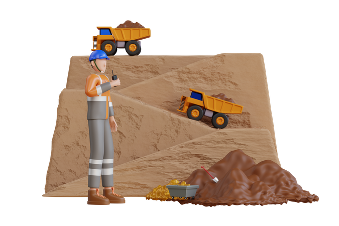 Engineer using radio to control professional equipment  3D Icon
