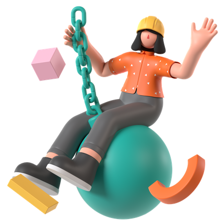 엔지니어가 Wrecking Ball을 사용하고 있습니다  3D Illustration