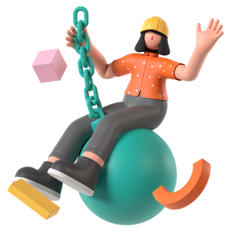 Engineer using Wrecking Ball  3D Illustration