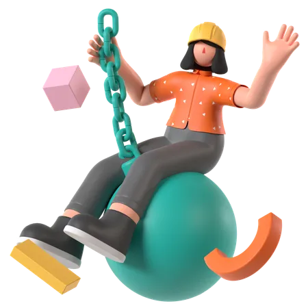 Engineer using Wrecking Ball  3D Illustration