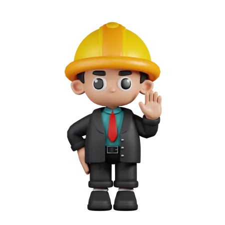 Engineer With Hands Up  3D Illustration