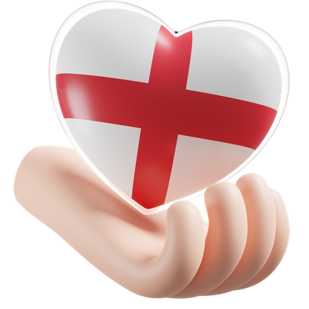 England Flag Heart Hand Care  3D Icon