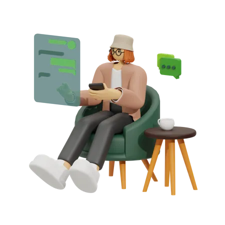 Enjoying Chat in Cozy Sofa  3D Illustration