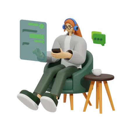 Enjoying Chat in Cozy Sofa  3D Illustration