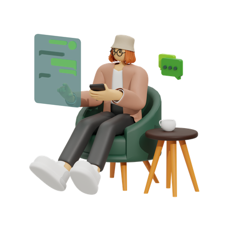 Enjoying Chat in Cozy Sofa 3D Illustration