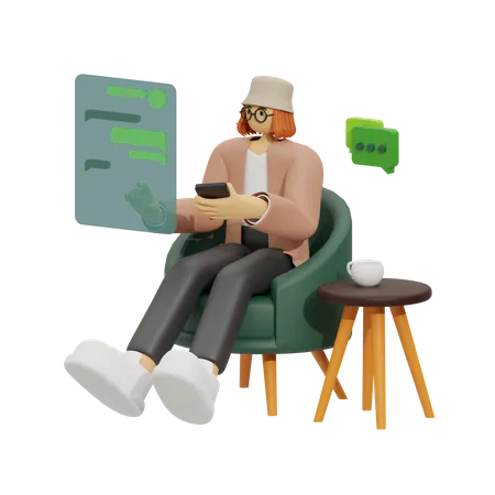 Enjoying Chat in Cozy Sofa 3D Illustration