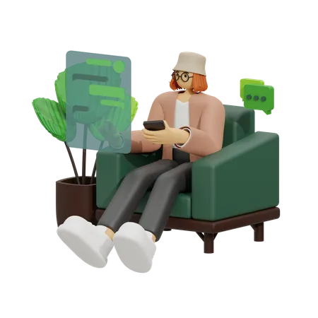 Enjoying Conversation on the Sofa  3D Illustration