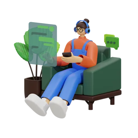 Enjoying Conversation on the Sofa  3D Illustration