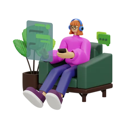 Enjoying Conversation on the Sofa  3D Illustration