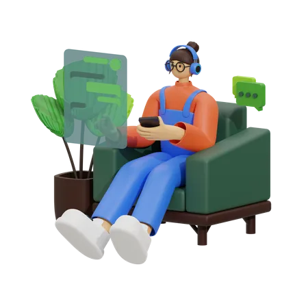 Enjoying Conversation on the Sofa 3D Illustration