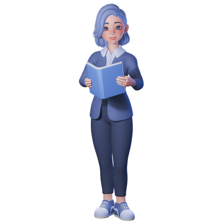 Enseignante tenant et lisant un livre  3D Illustration