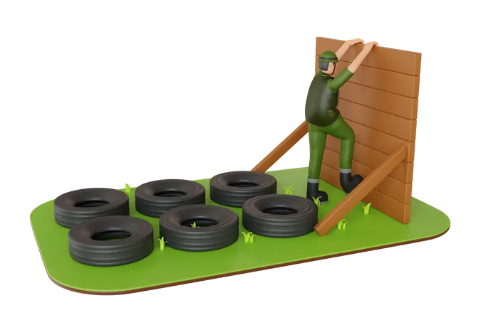 Entraînement militaire dans le camp  3D Illustration